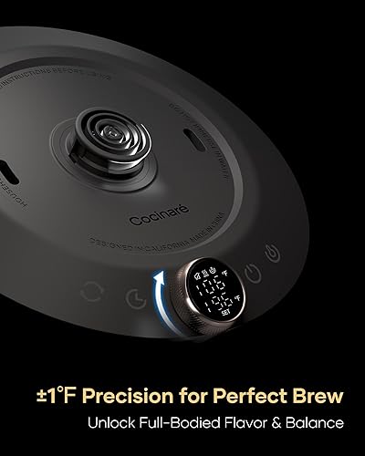 Miniatura 6 de Cocinare FLOW M9 - Hervidor eléctrico de cuello de cisne, control de temperatura de  1  para café y té, interior de acero inoxidable, calentamiento