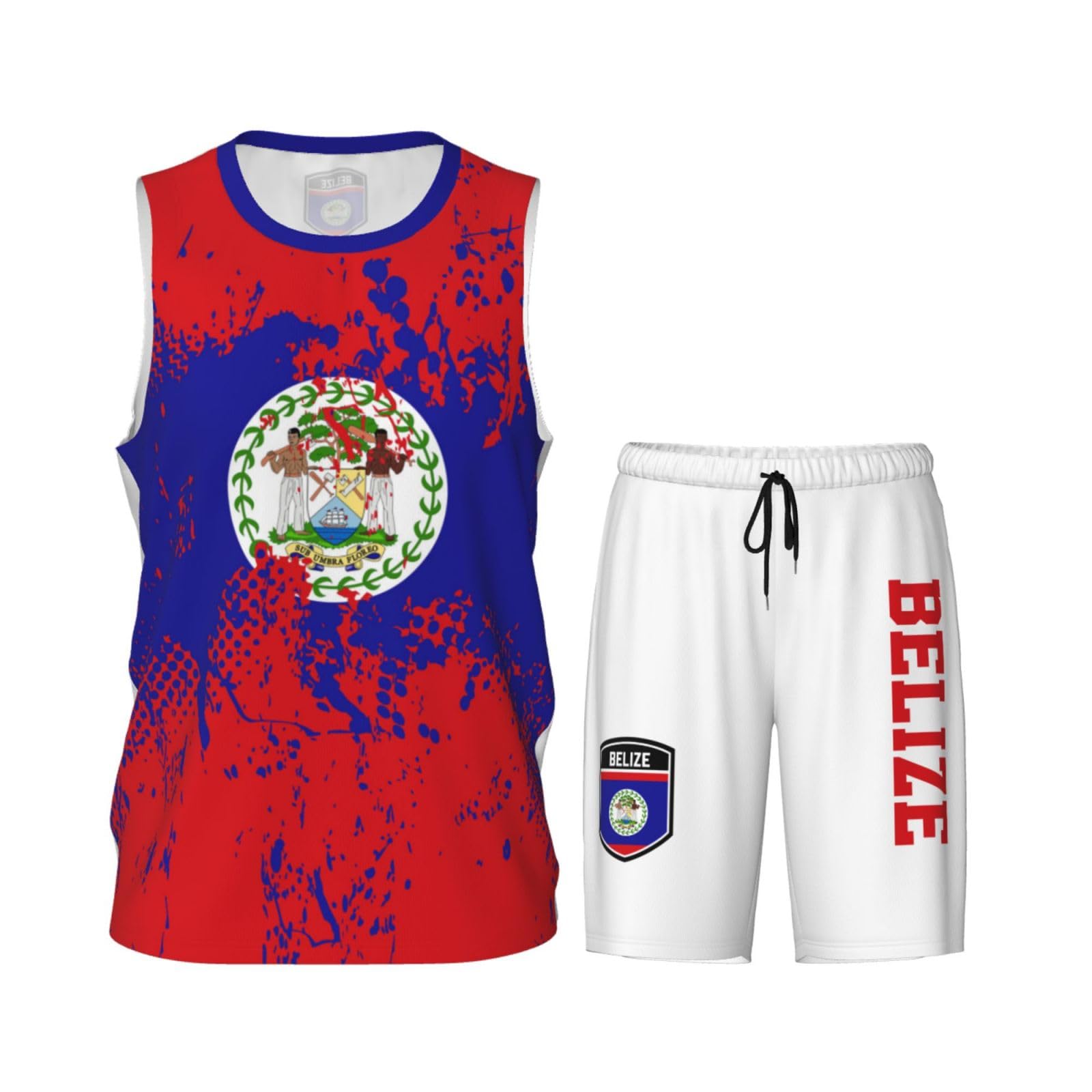 Belize Flag Grain (3) Basketball Jersey Uniform Suit for Men Women Adults Training Athletic Set