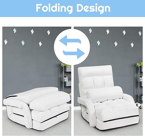 Miniatura 6 de COSTWAY Silla de suelo ajustable, sillón plegable con 5 posiciones, cojín de asiento desmontable, sofá cama para sala de estar, dormitorio, oficina