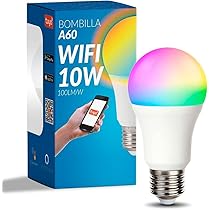 M Ledme – Lampadina LED Smart WiFi A60 10W (Eq. 90 W) presa E27, senza Hub, RGB+CCT, dimmerabile, luce bianca e colorata, compatibile con Alexa e Google Home, LM7141