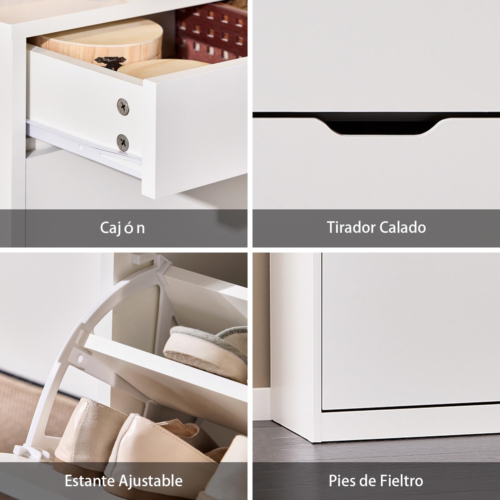 SoBuy Zapatero Estrecho con cajón 60x30x90cm para recibidor | Mueble zapatero con cajón y puertas abatibles para 8 pares, estantes ajustables, blanco FSR180-W