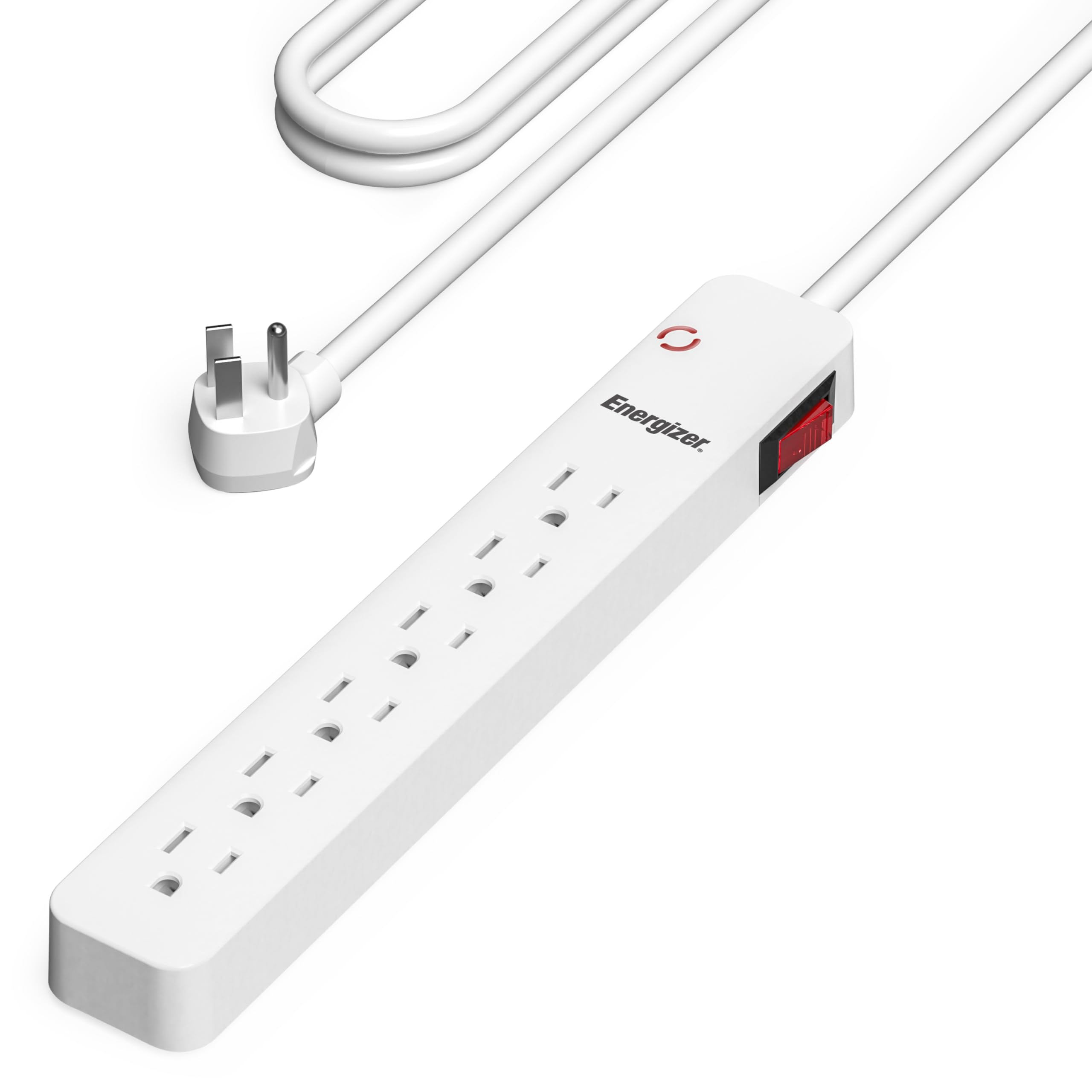 Energizer3 Foot Power Surge Protector (6) AC Power Outlets 300 Joules Multi Plug Wall Outlet Extender Lighted ON Off Switch Power Strip Expander