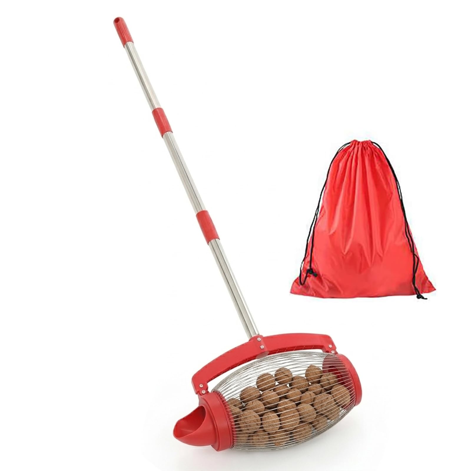 Colector de nogal con puerto de dumping, mango telescópico de aluminio de 110 cm, recogedor de nueces Pecan Picker Upper Aplicar a bellotas, nueces de nogal, dardos Nerf, golf, objetos de 1 a