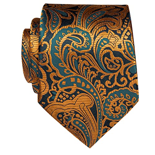 Yourties Gold Paisley Ties For Men Silk Neckties Wedding Party Neck Tie With Gift Box #TOP3