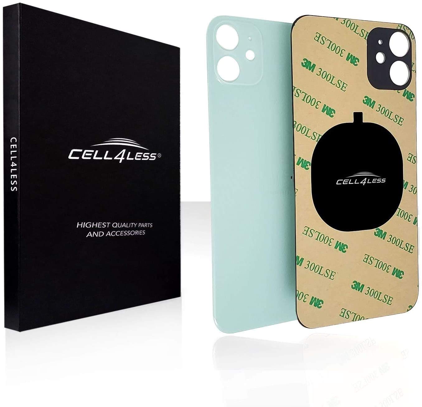 Cell4less Back Glass Compatible with The iPhone 12 W/Full Body Adhesive, Removal Tool, and Wide Camera Hole for Quicker Installation NO Logo (Green)