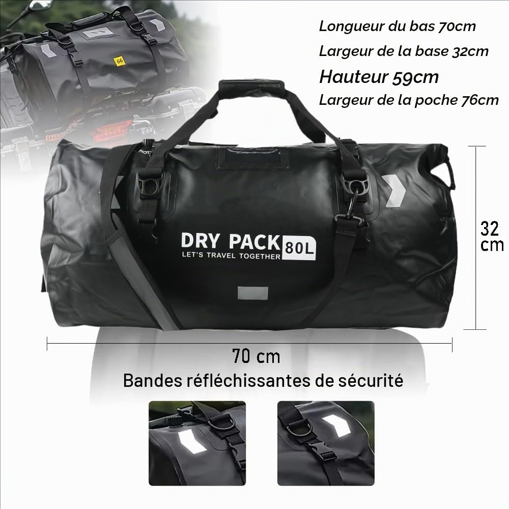 Sac Moto Etanche,Sacoche De Moto Étanche,Sacoche Arrière Pour Moto,Grande Capacité De 80 Litres,Imperméable à l'Eau,Convient Aux Motos,à La Randonnée,Au Cyclisme,Au Camping,Au Plein Air,Au Kayak