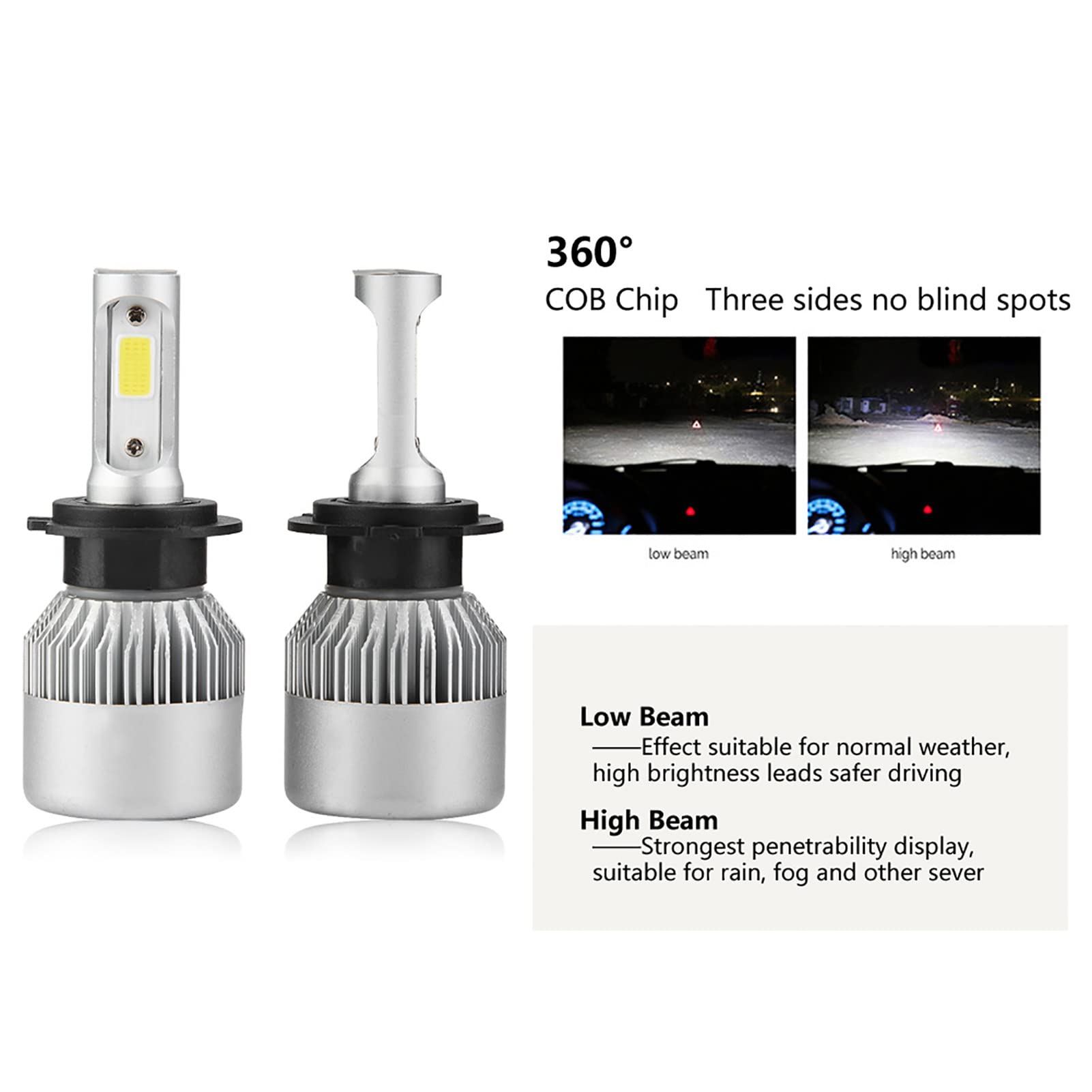 Coppia di lampadine per fari a LED H7 LED 36W 8000LM Kit di conversione per fari Lampadine 9-32V impermeabili per auto con fari bassi alti 6000K Argento universale