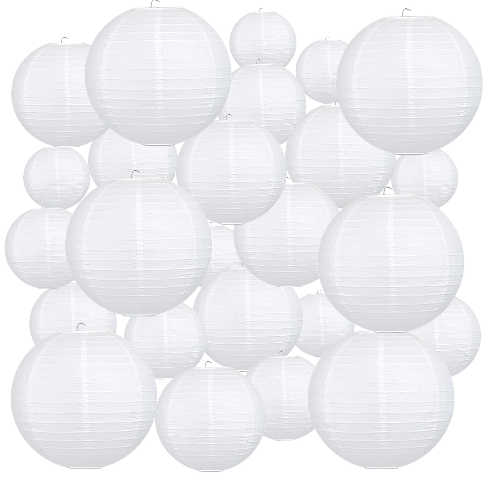 24Pcs White Paper Lanterns Assorted Sizes (6