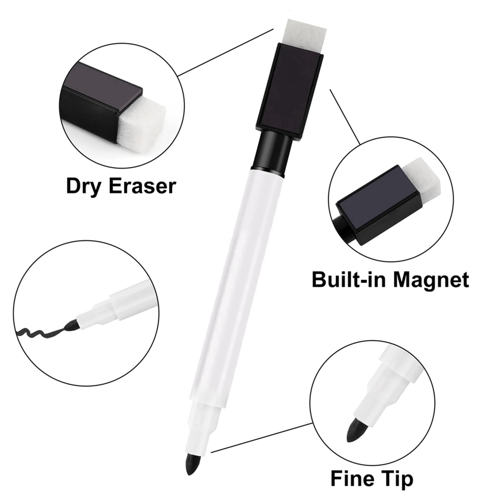 Magnetischer Whiteboard-Stift, LöSchbarer Marker, 240Er-Pack Whiteboard-Marker, Trocken Abwischbarer Marker mit LöSchkappe, Schwarz