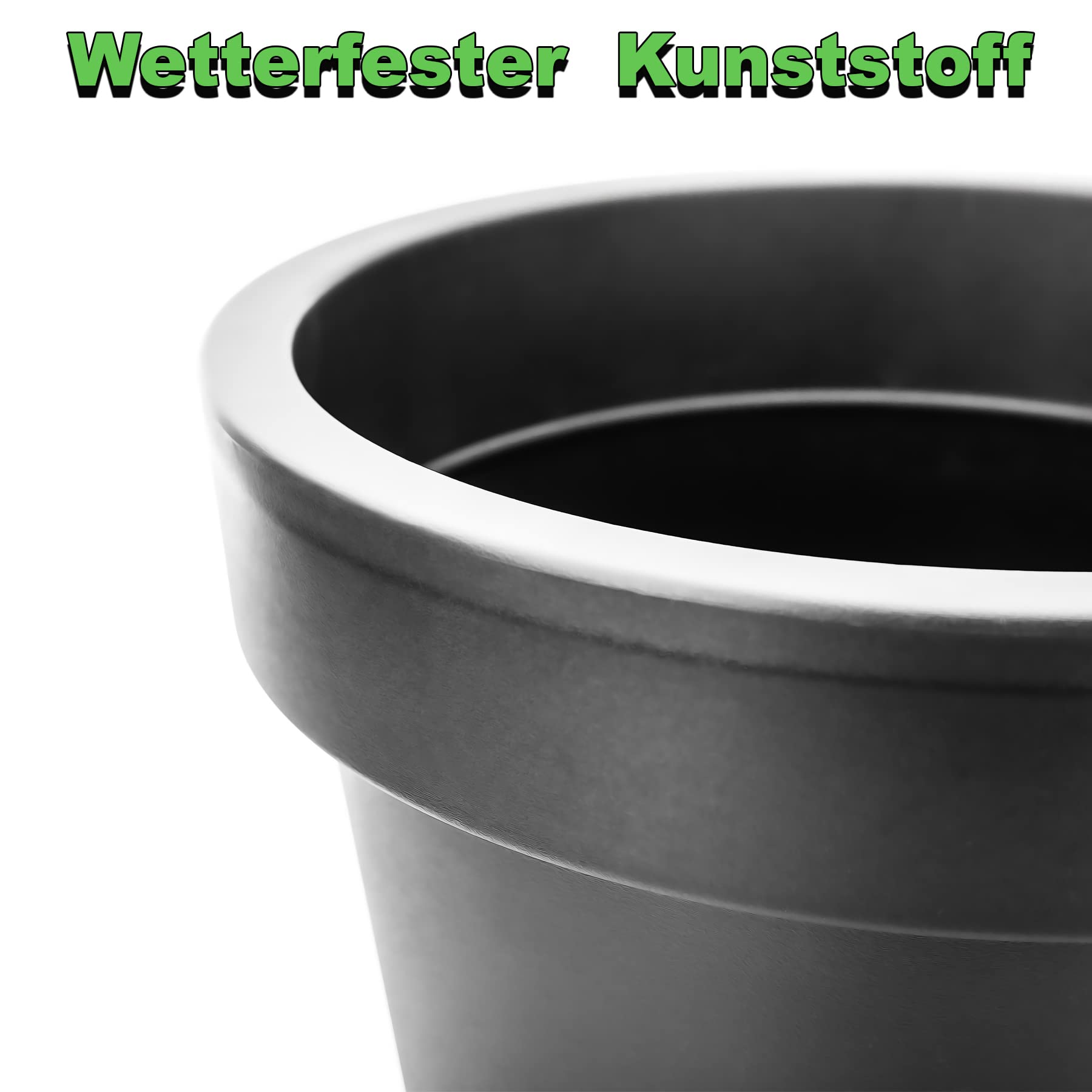 BigDean 2X Blumentopf XXL ø 60 cm Classic anthrazit + 360 Grad Rollen | wiederverschließbarer Wasserablauf - wetterfester Kunststoff - Pflanzkübel groß Außen & Innen geeignet