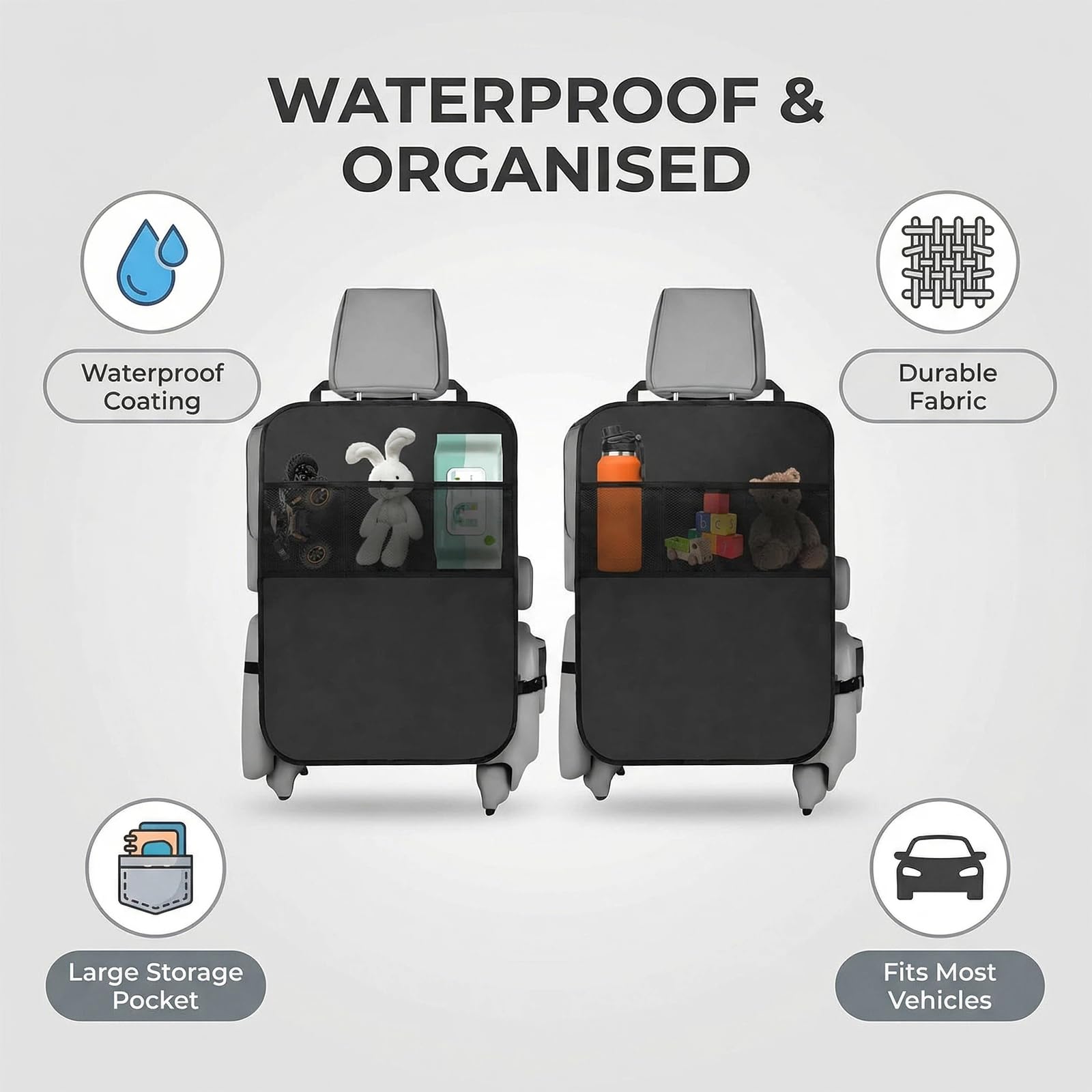 VoxelTek 2 Piezas Protector Asiento Coche 45x60 cm Alfombrilla antipatadas Oxford Impermeable, fácil Instalar/Limpiar para sedán/SUV - 3