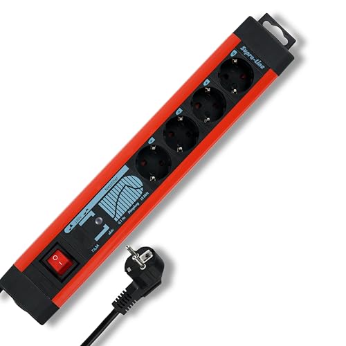 REV SupraLine Steckdosenleiste 4-Fach - Mehrfachsteckdose mit Schalter, 2,6m Kabel, Überspannungsschutz & Netzfilter, Kupfer