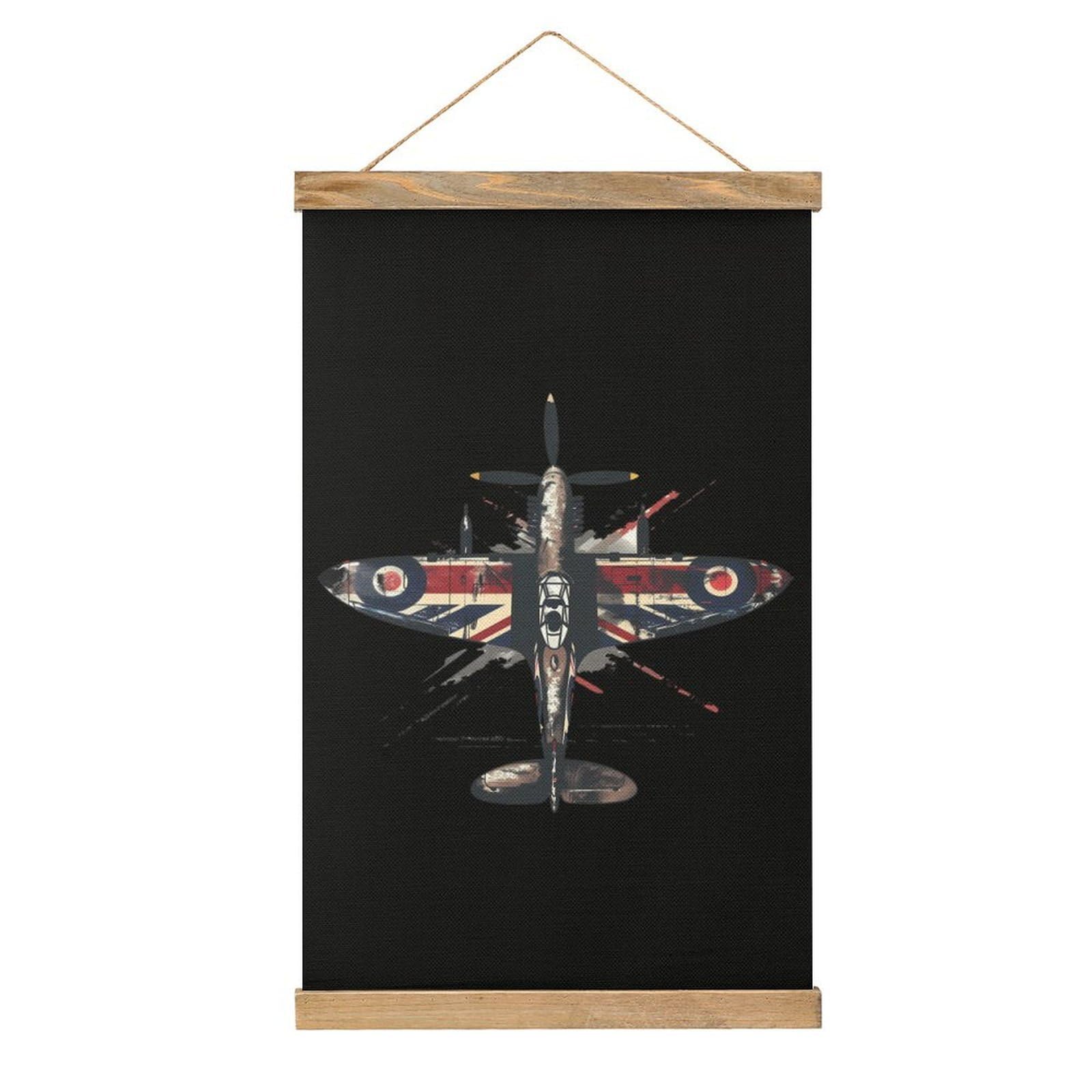 CGSBNGHA WW2 Spitfire Iconic British Airplane Wall Art Prints Linen Hanging Painting Scroll Paintings Pictures Decor for Home