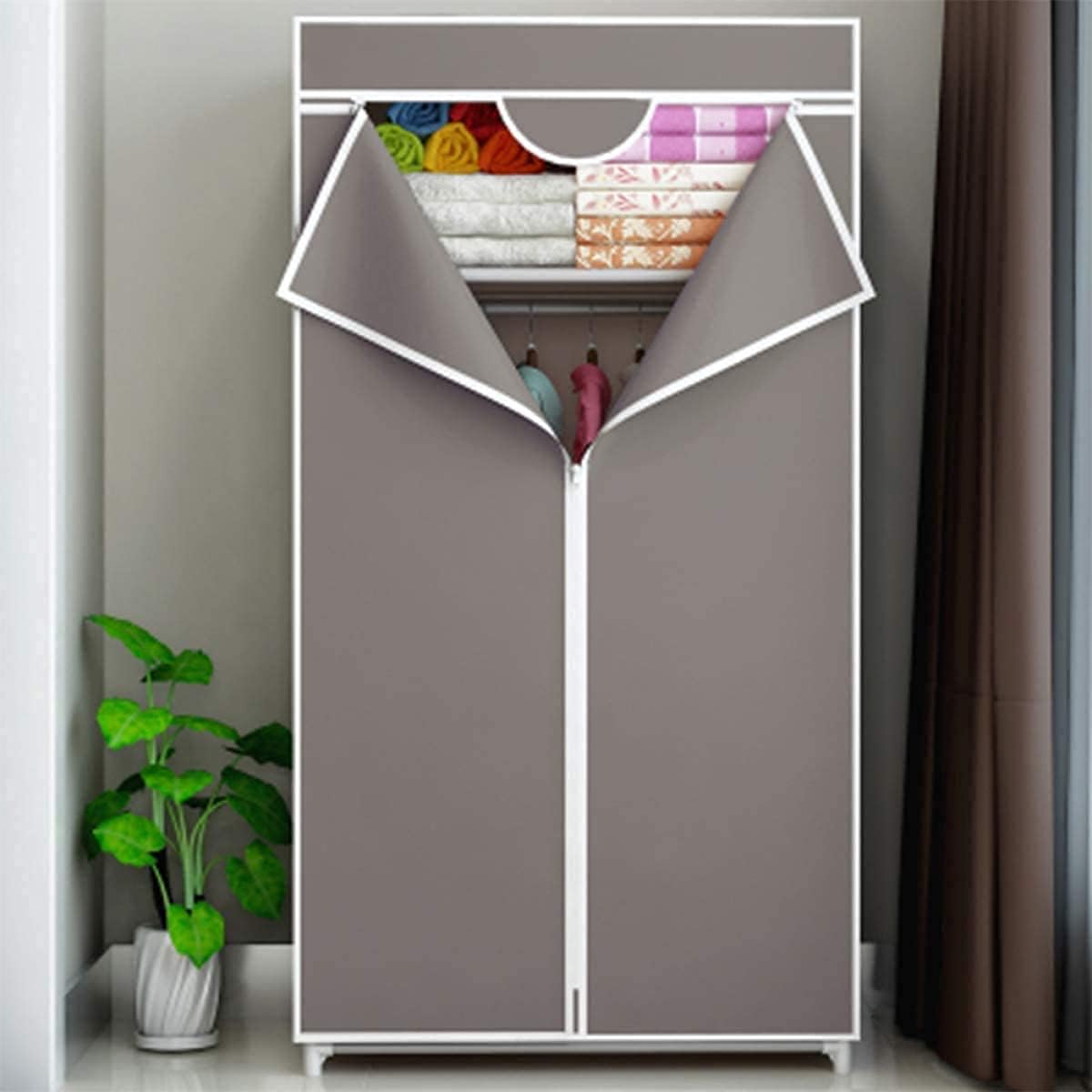 Portable Hanging Closet Wardrobe Cloth for Extra Storage 19MM Steel Pipe Hanging Clothes Rod Portable Shelf Cabinet Cloth Closet Storage Organizer for Shoes Hats and Scarves 70 x 45 x 155cm (Purple