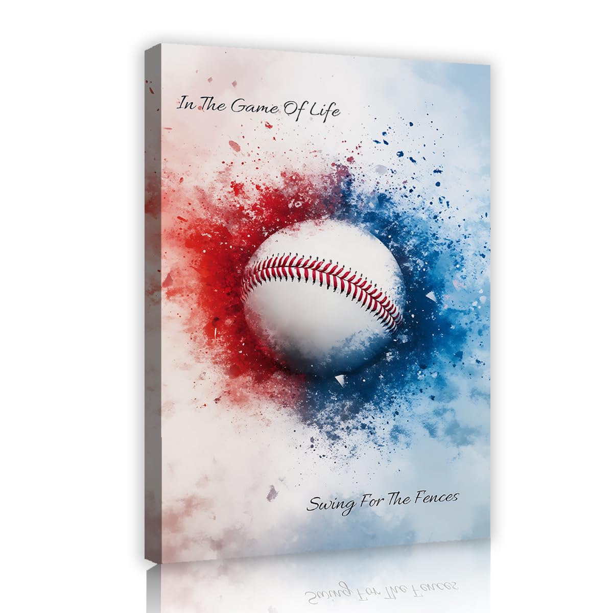 Via Vela Baseball Watercolor Framed Canvas Wall Art Kids Room Inspirational Quote Painting Red Blue Pictures Gallery Wrapped Posters for Bedroom Decor 70x110cm