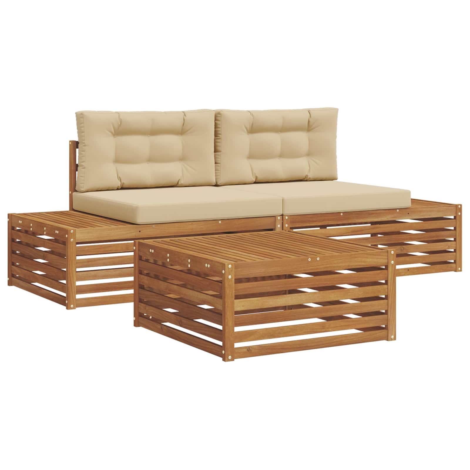 Salon de jardin en acacia massif résistant aux intempéries ensemble haut de gamme beige