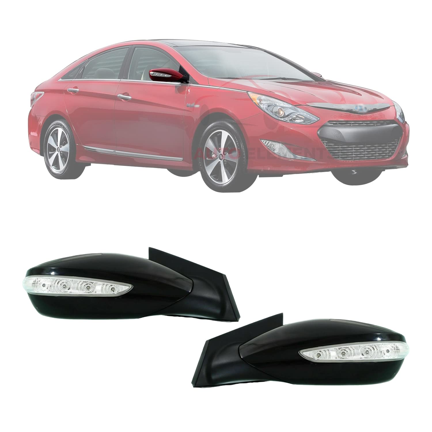 New Front Left Driver & Right Passenger Side Power Mirror Manual Folding Heated With Signal Light Paintable For 2011-2014 Hyundai Sonata Direct Replacement 876103Q110 876203Q110