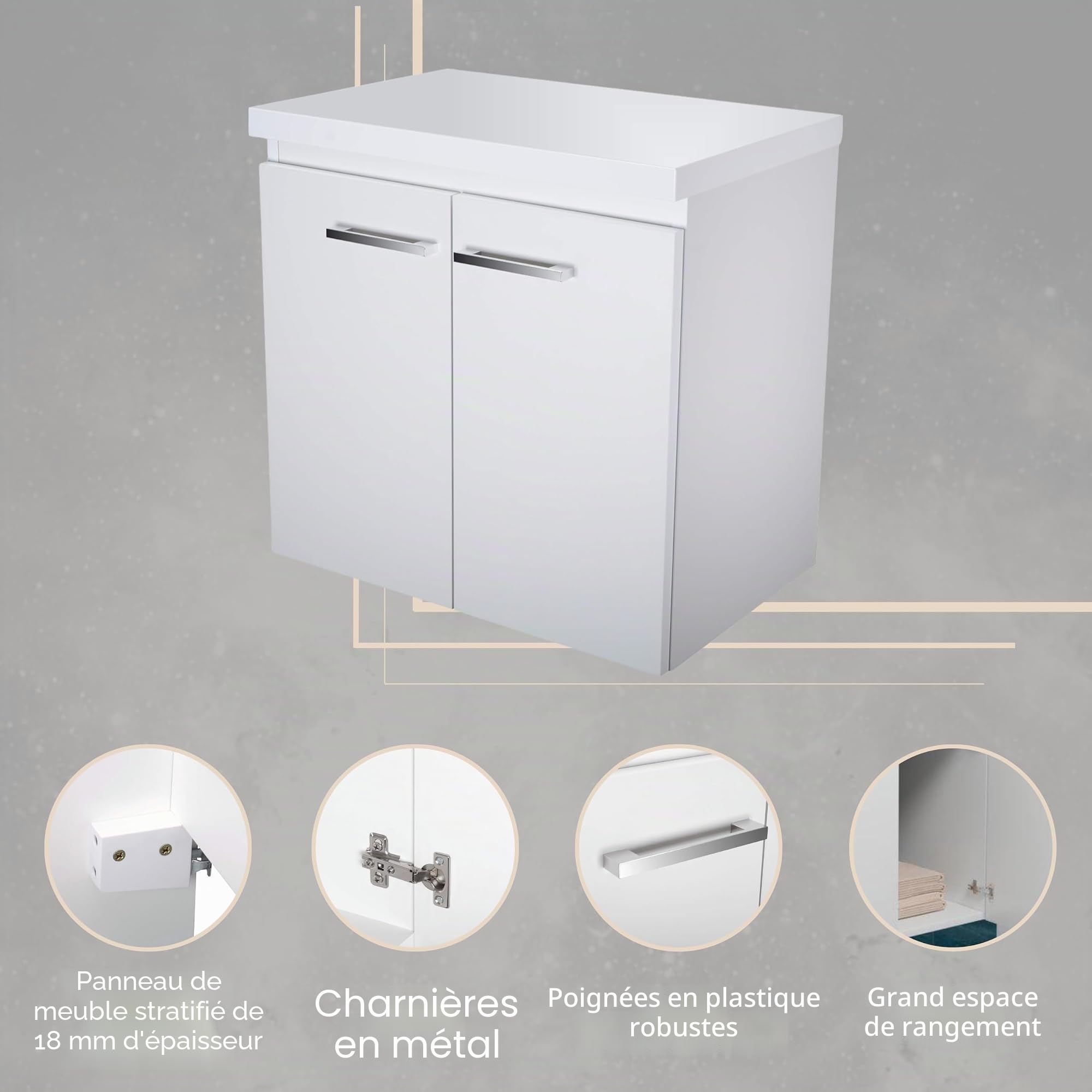 Lavabo avec meuble bas Bilbao - Largeur : 60 cm - Blanc
