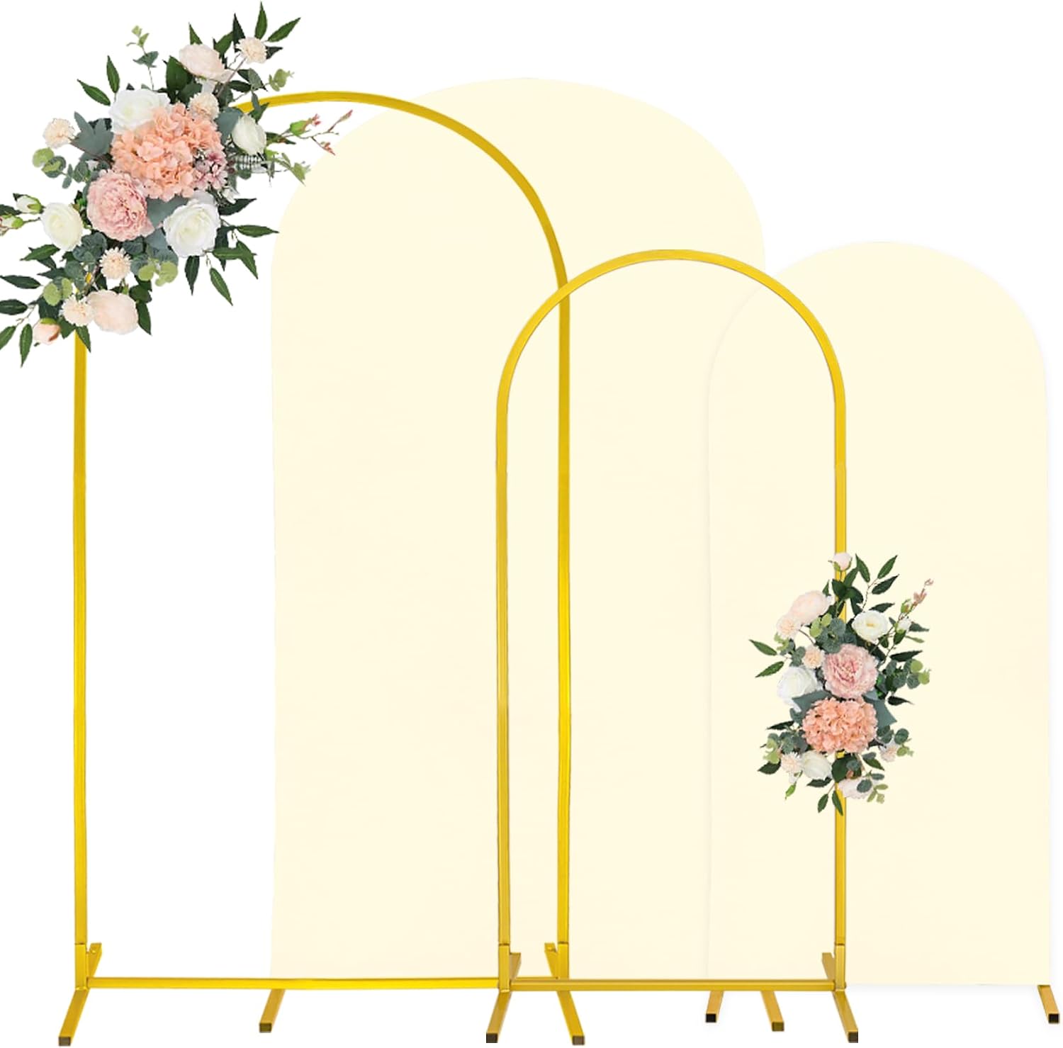 7.2FT, 6FT Wedding Arch Stand and Matching Beige Spandex Fitted Backdrop Cover Set, Round Top Chiara Stands for Birthday Party, Baby Shower, Banquet Decor (Beige)
