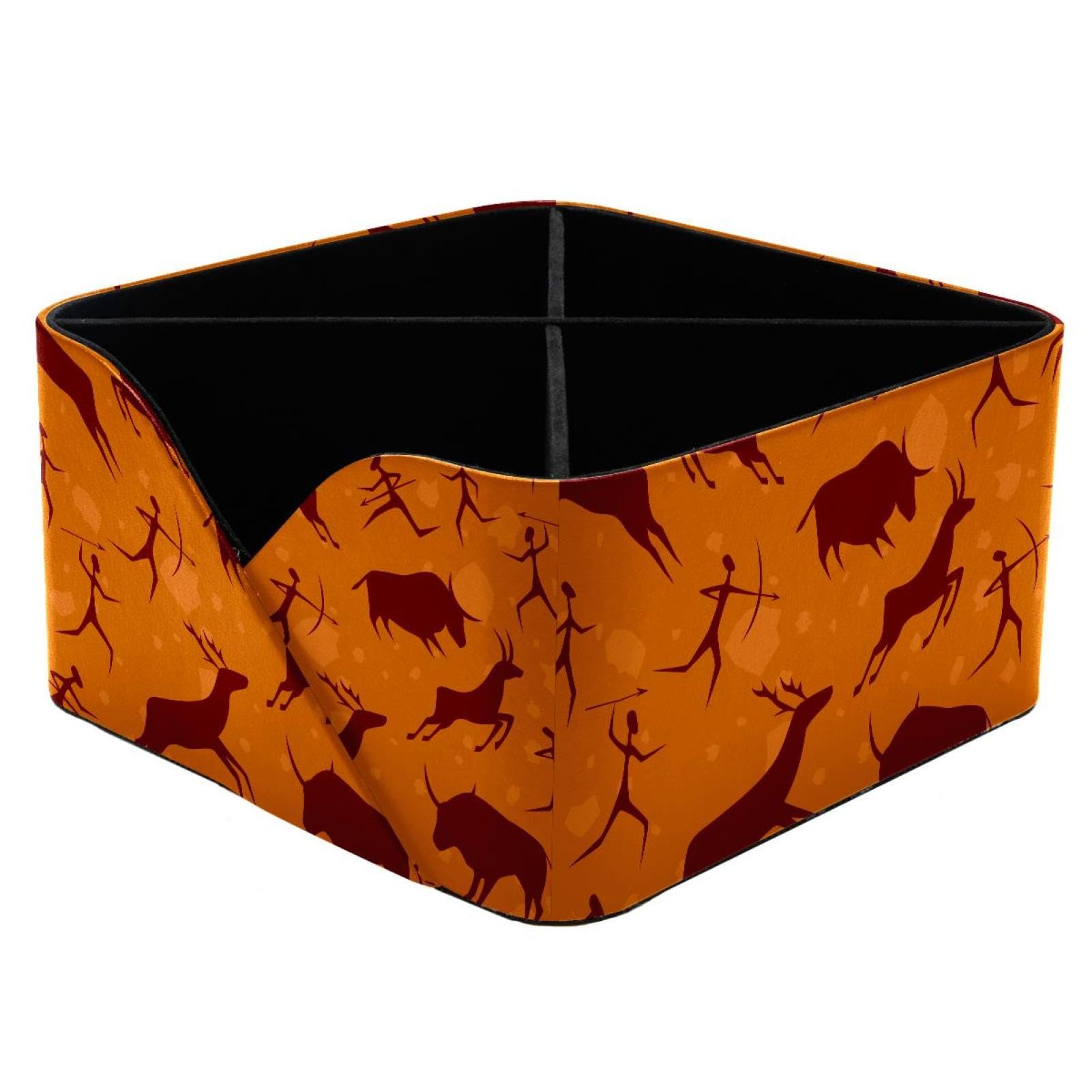 KengjuTesu Rock Deer Human Cow Pattern Desktop Organizer Pen Holder, Rectangular Pencil Cup for Office, Study and Makeup Stations