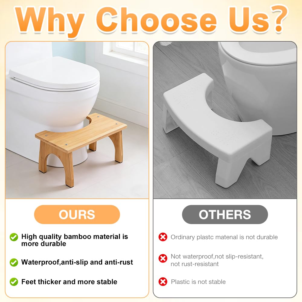 NAVESO Toilettenhocker Erwachsene Kinder Holz, Squatty Potty, Kackhocker, Rutschfester Klohocker, Hocker Toilette Holz für Erwachsene Kinder Bekämpft Verstopfung Blähungen, Hohe Tragfähigkeit