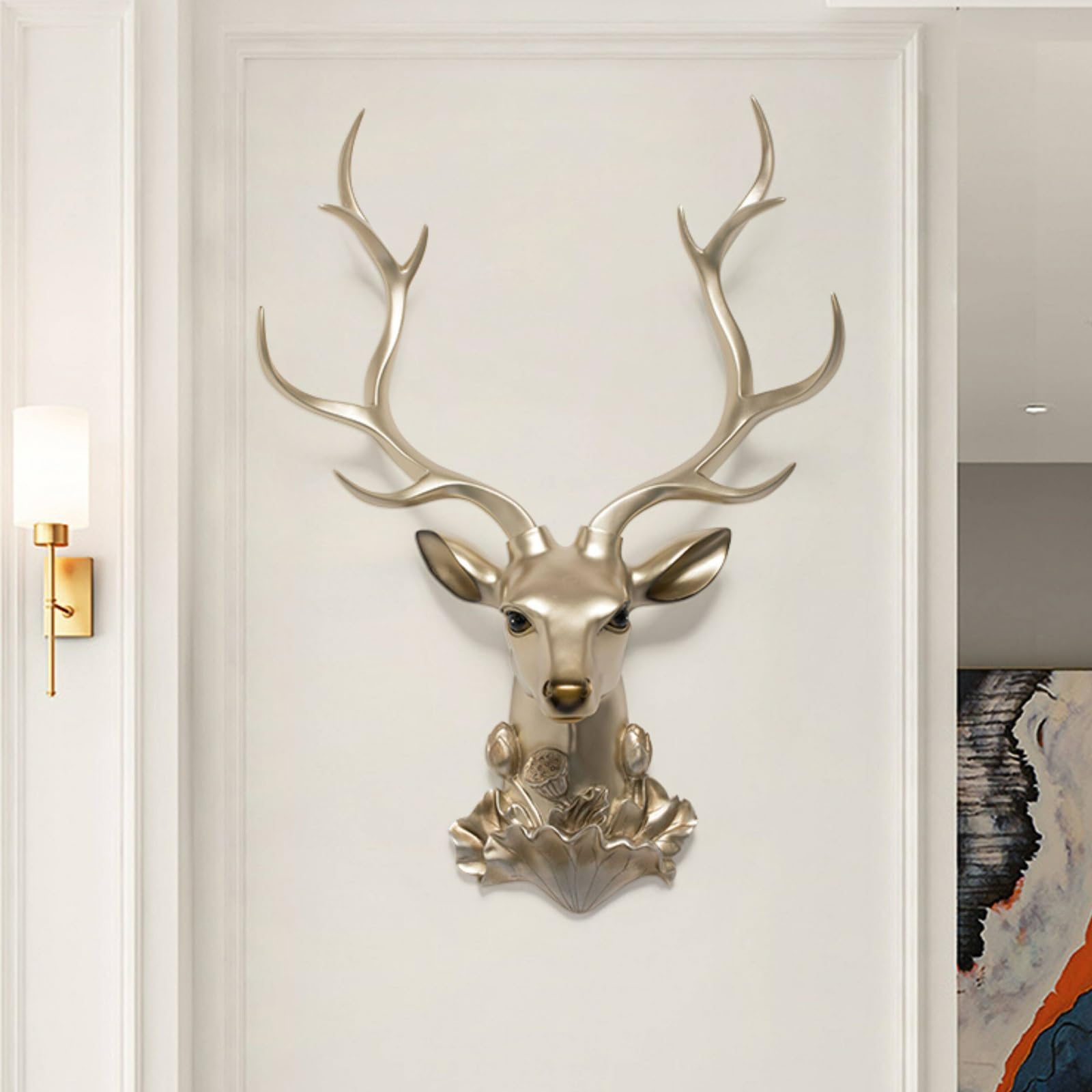 LLZJDDPLY Arredamento di Cervo in Resina, Decorazione Della Parete Della Testa di Cervo,Centrotavola da Parete Statua Della Testa di Animale per Bar, Soggiorno, Decorazioni per Casa(Gold)