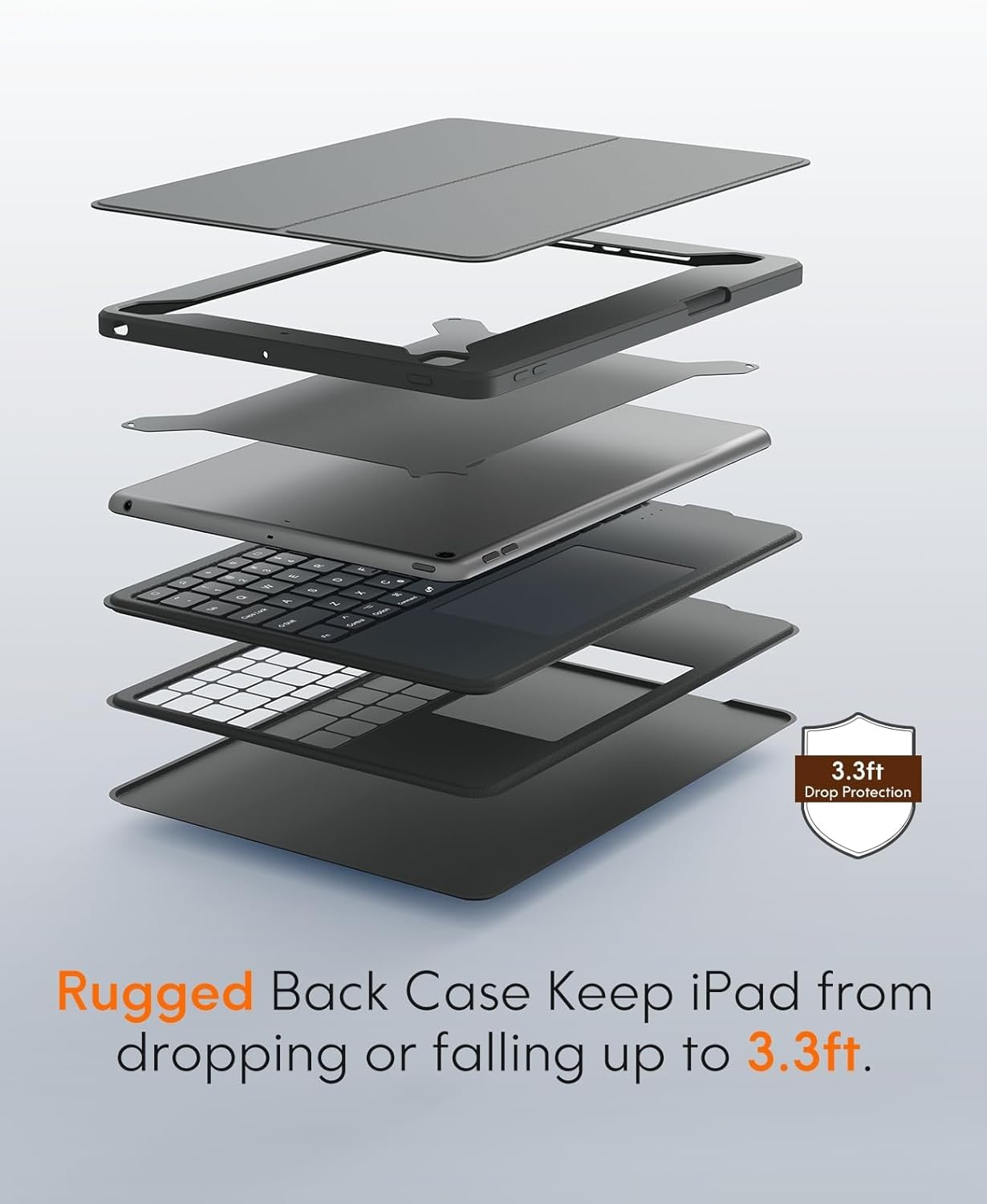 CHESONA Custodia protettiva per iPad Air 2024 con tastiera da 11", supporto posteriore robusto per iPad Air 5/4 con touchpad, supporto regolabile da 15 a 180°, tastiera QWERTZ iPad Pro 11, grigio
