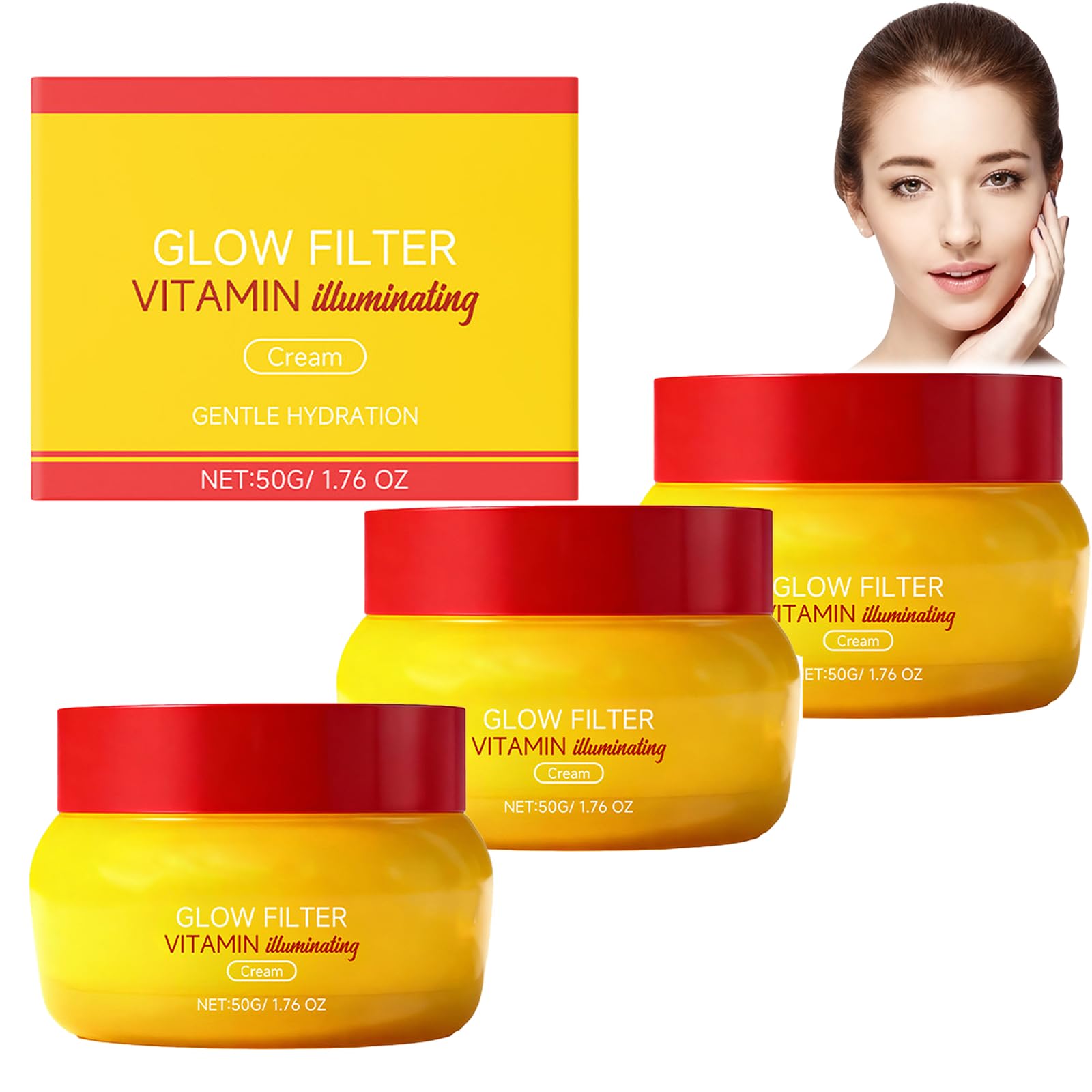 Krem do twarzy z filtrem witaminy Glow, rozjaśniający krem nawilżający dla promiennej skóry, lekki krem nawilżający dla bladej, nierównej cery, zapewnia promienne wykończenie (3 szt.)