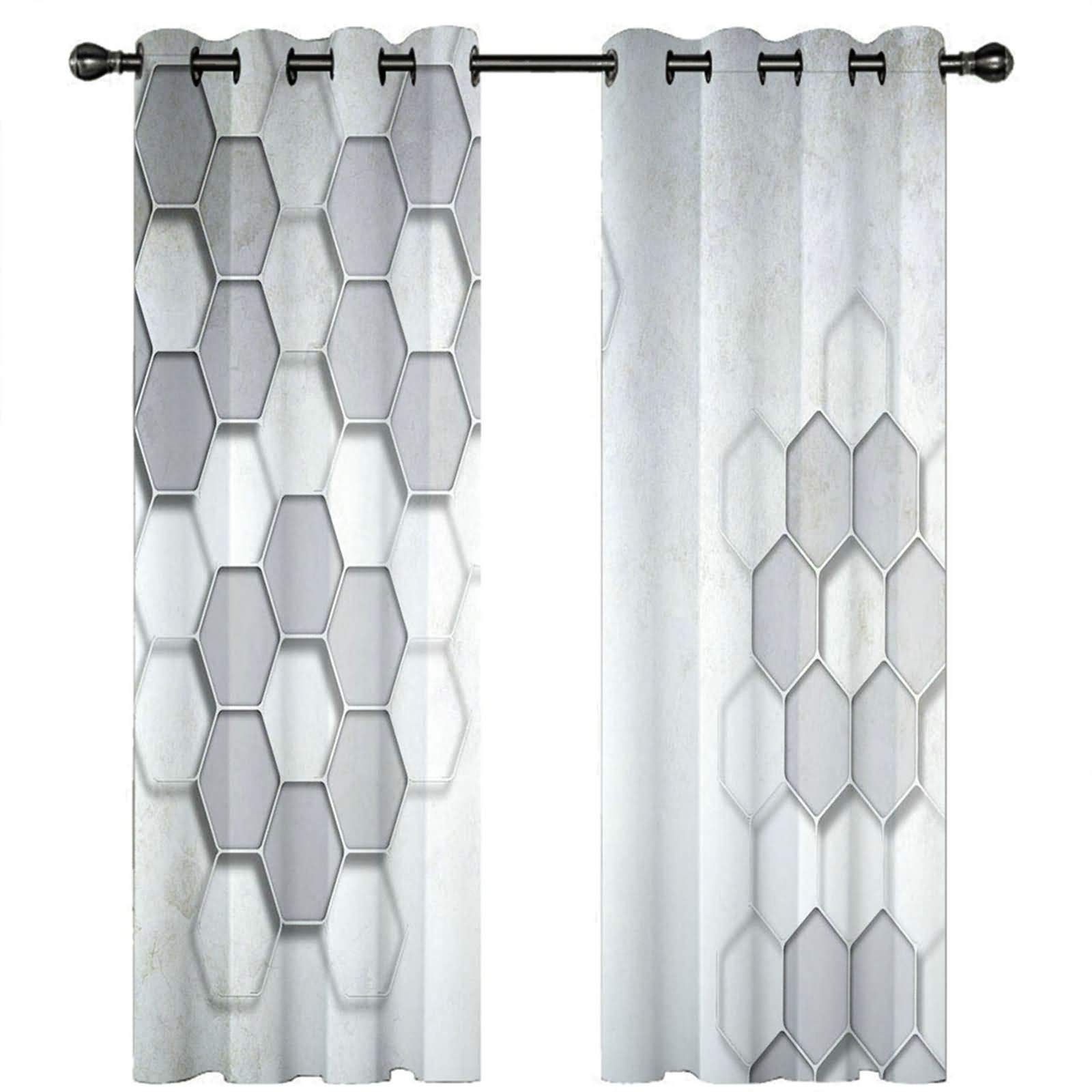 Zasłony zestaw 2,2 x 54 szer. x 160 cm wys., zasłony zaciemniające do sypialni, szare, sześciokątne, przelotki, zasłony zaciemniające