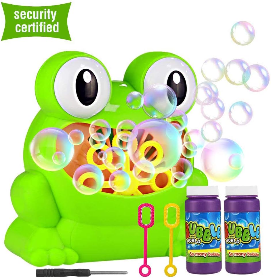 Bubble Machine, Automatic Frog Bubble Blower Portable Bubble maker Over 500 Bubbles per Minute for Kids, for Christmas, Parties and Wedding, with Bubble Solution (2x120ml)
