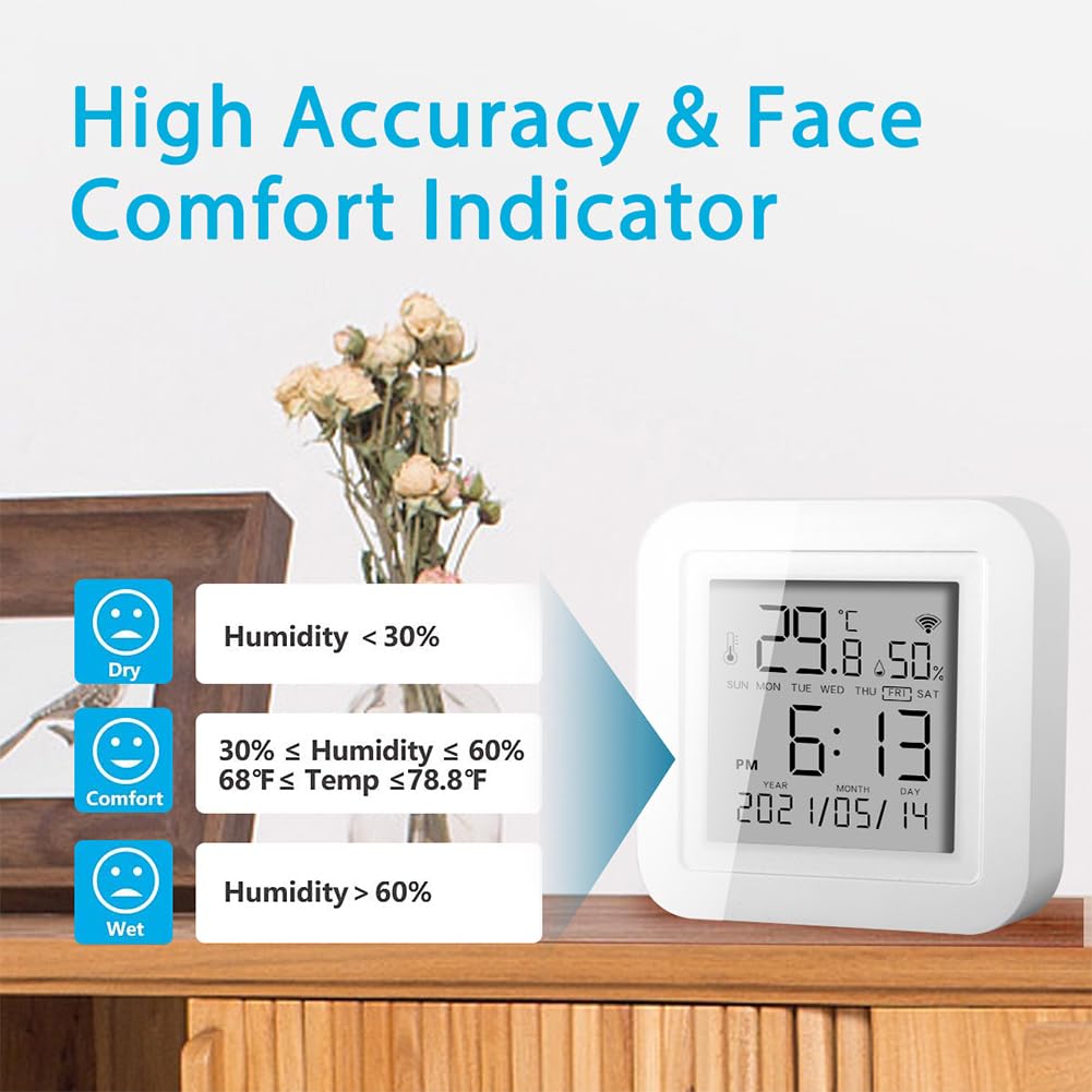 WiFi Sensor de temperatura y humedad termómetro inteligente higrómetro para automatización del hogar - Compatible con Alexa y Google Home