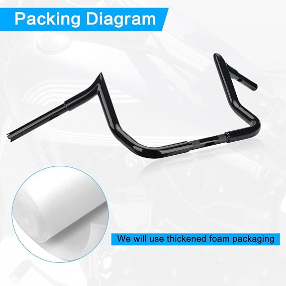 Motorcycle Handlebars 12 Rise Ape Hangers Handlebar, 1-1/4 Fat 1 Clamp Motorcycle Ape Hangers Fit for Harley Touring Electra Glide 1986-2023 Street GlideUltra Limited 2024 2025 (Black)