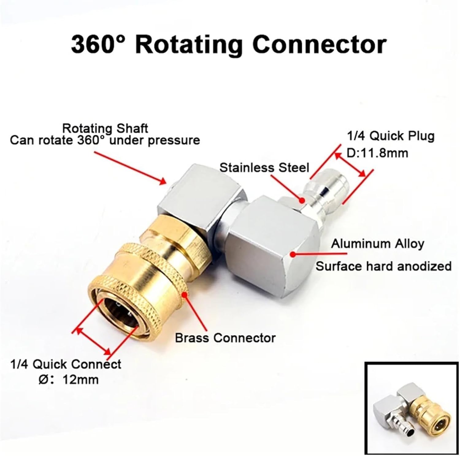 360° Swivel High Pressure Washer Adapter - 1/4" Brass Quick Connect