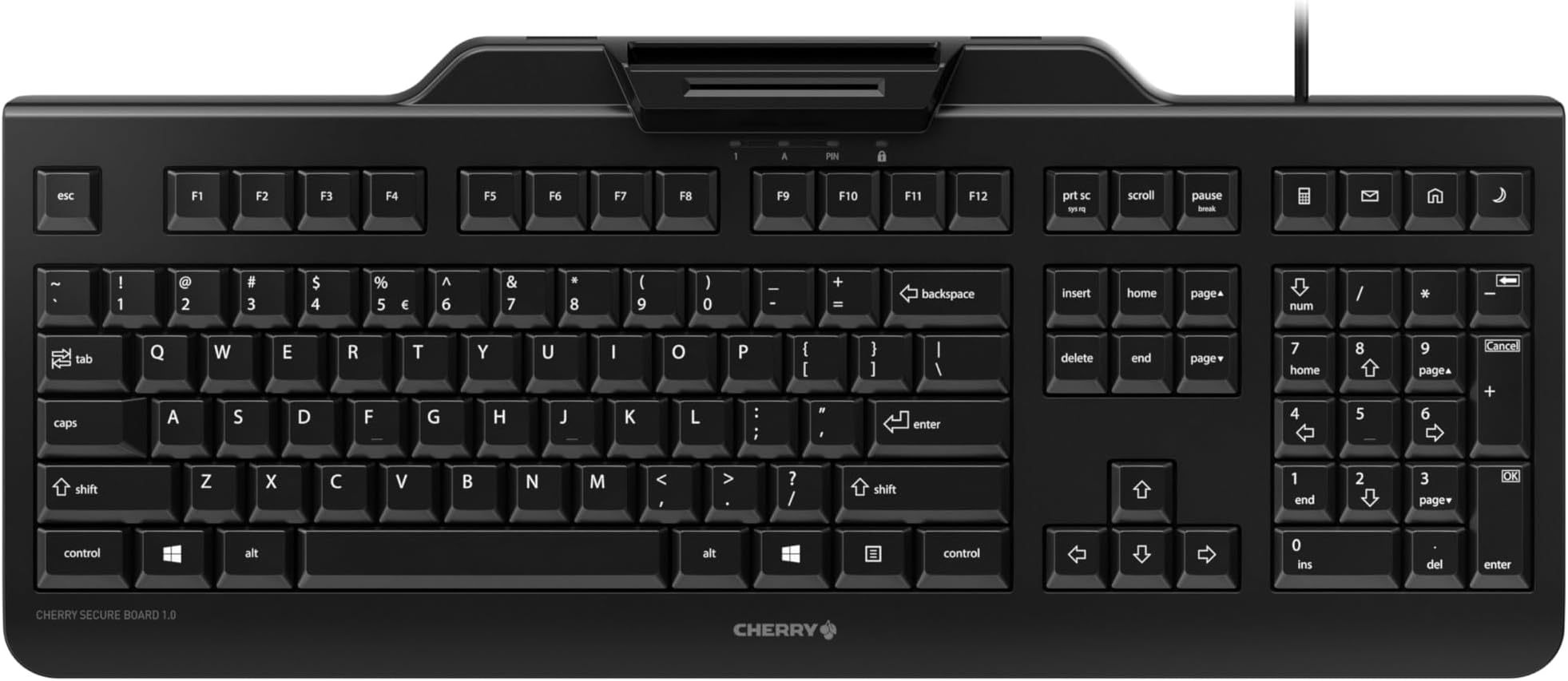 Cherry Secure Board 1.0 - USB Keyboard – Smart Card Reader - Wired - GS Approval - QWERTY Security Keyboard – Black
