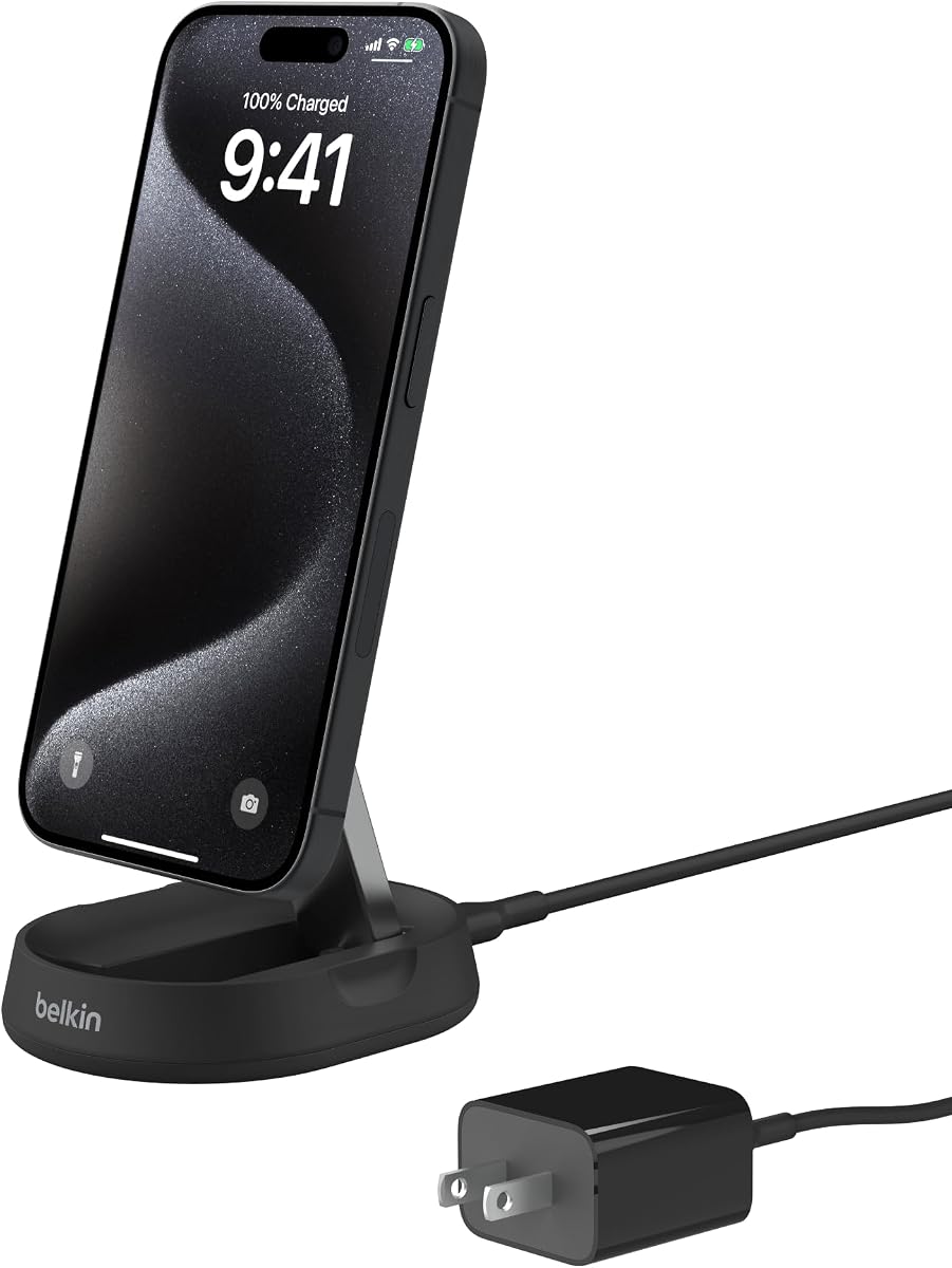 Belkin Qi2 15W Magnetic Wireless Charging Stand, Convertible Fast | MagSafe compatible, iPhone 16/16 Plus/16 Pro/15/14, AirPods Pro compatible, fast charging stand