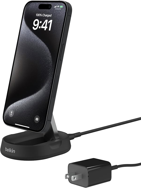 Belkin Qi2 15W Magnetic Wireless Charging Stand, Convertible Fast | MagSafe compatible, iPhone 16/16 Plus/16 Pro/15/14, AirPods Pro compatible, fast charging stand