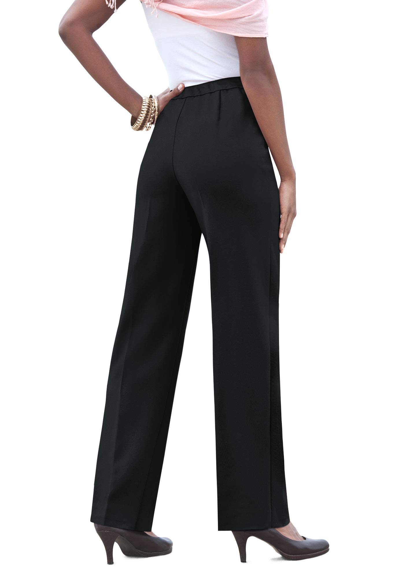 Roaman'sWomen's Plus Size Classic Bend Over Pant Elastic Waist Pull On Dress Slacks - 20 W, Black