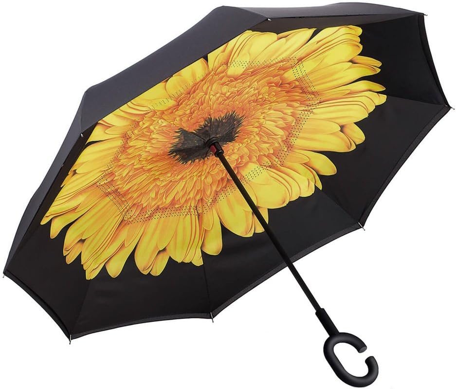 Happytimelol Inverted Double Layer New Innovative Multifunctional Rain/UV/Wind Protection Car Reverse Folding Umbrella with C-Shaped Handle