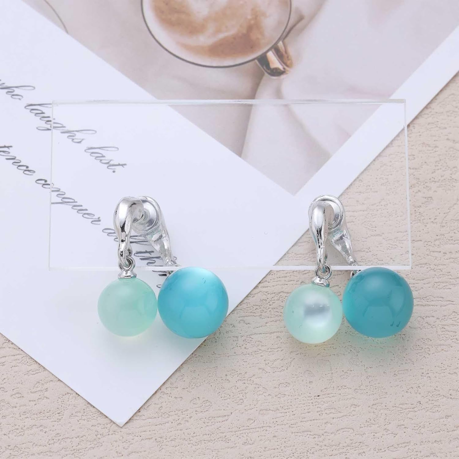 Boho Glass Bead Dangle Earrings Ball Ear Jacket Earrings Glass Ball Drop Earring Beads Double Sided Earring Blue Gemstone Dangle Front Back Jewelry for Women - Image 6