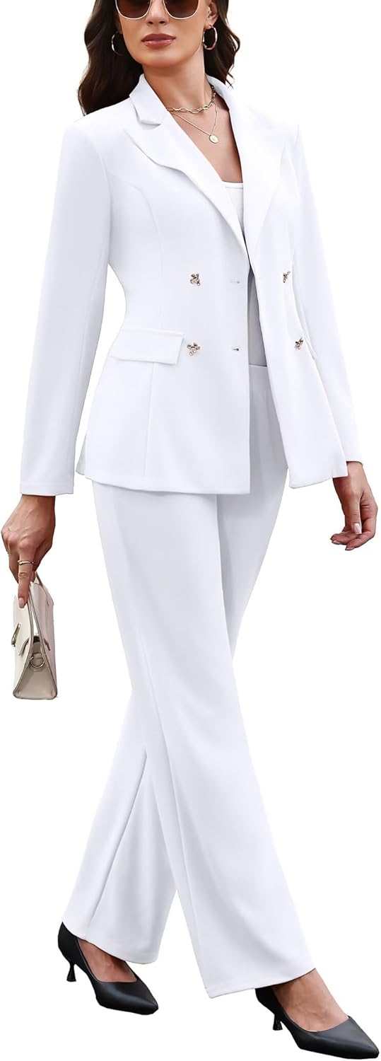 Pant Suits for Women Dressy Business Casual Outfits Long Sleeve Blazer Jacket Wide Leg Pant Sets Work Office Suits - Image 5
