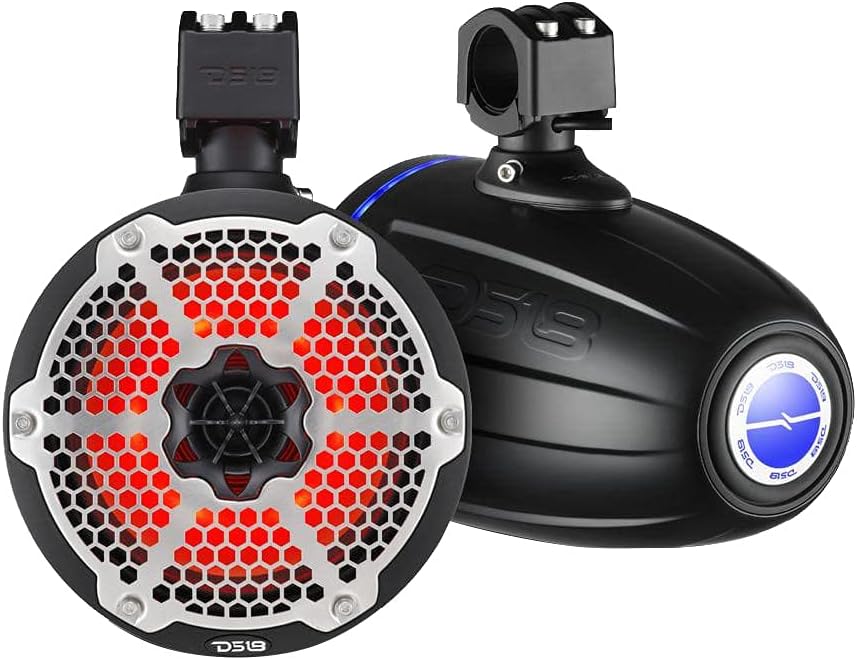 DS18 NXL6TPBKNEO 6.5" High Performance,Marine Grade IP65 Rated Wakeboard Tower Speakers, with RGB LED Illumination Behind Grill and Dual Front & Rear Speakers, White - 450W Max 150W RMS (Per Speaker)