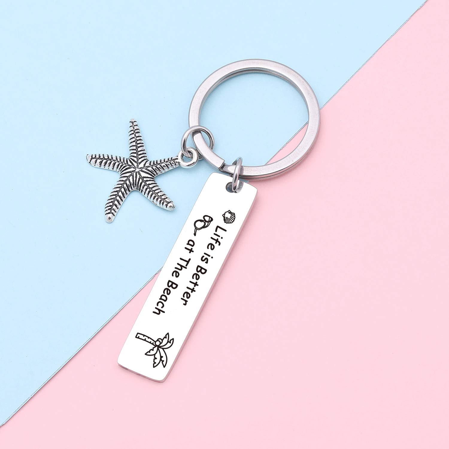 7RVZM Beach Gifts for Women Friends - Beach Lover Keychain Summer Ocean Gift Starfish Keychain - Christmas Jewelry Beachy Friendship Gifts for Summer Vacation Gift