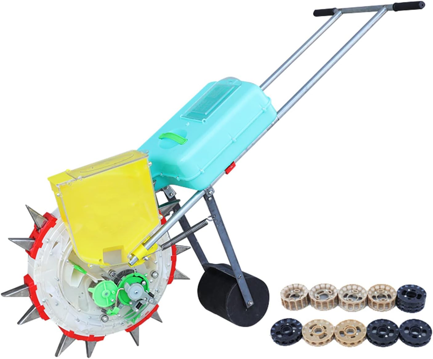 Lawn & Garden Seeder Spreader w/10 Seed Plates, Seeder & Fertilizer Applicator, Hand-Push Roller Seed Planter for Planting Corn Cotton Soybean Peanut,6 Mouths