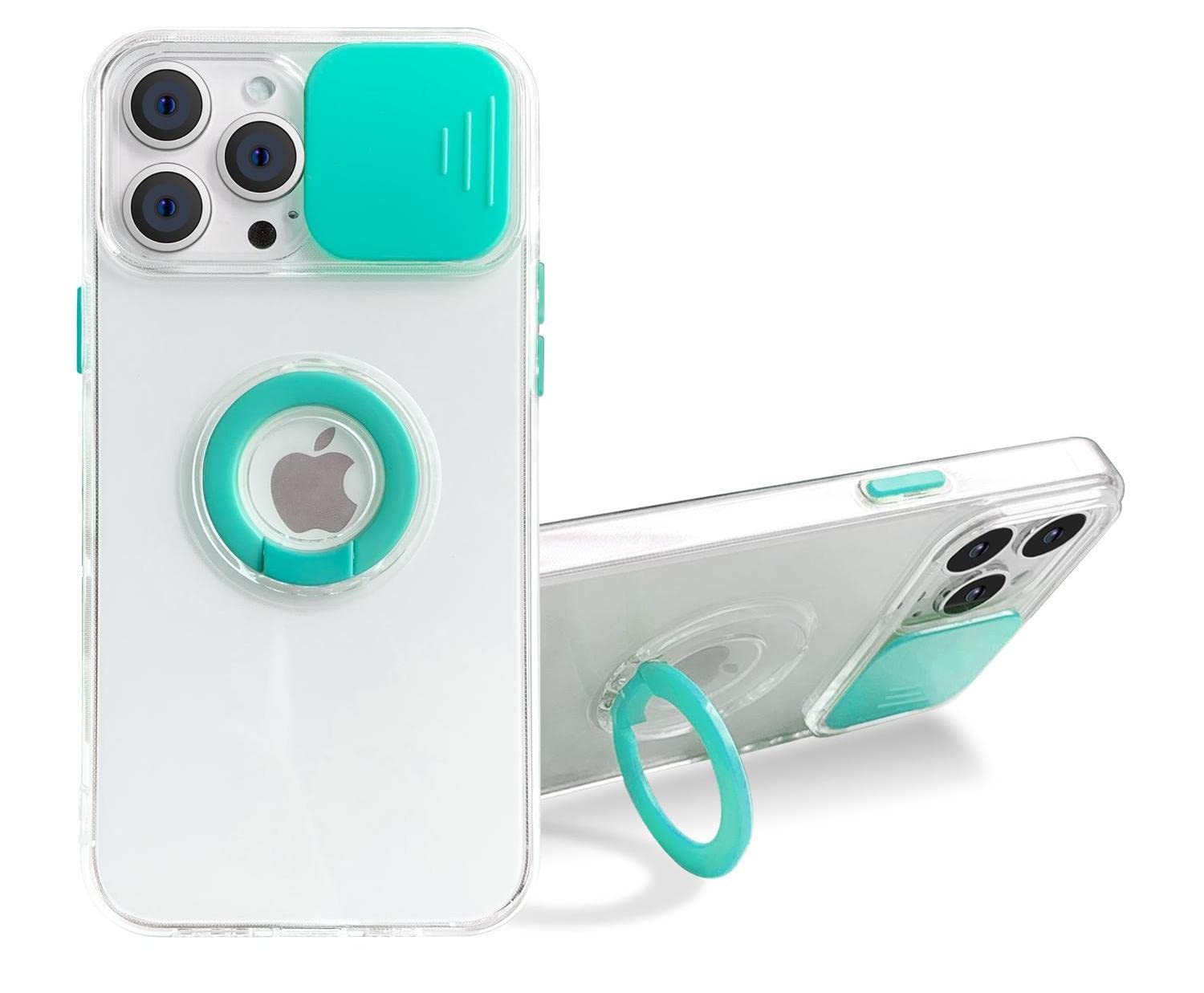 Compatible for iPhone 13 Pro Max Clear Shockproof TPU Case Stand Cover, 360 Rotation Finger Ring Holder Soft Silicone Cover with Hit Color Slide Camera Protection Cover for iPhone 13 Pro Max-Green