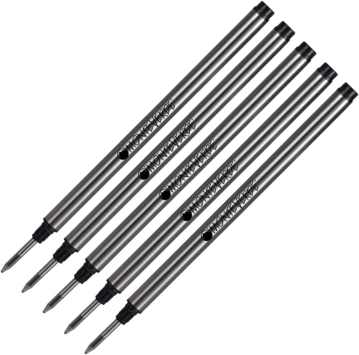 Pen Savings Combo Pack, Monteverde Soft Roll Rollerball Pen Refills Compatible with Montblanc Capped Pens, 5 Pack, Medium Point, M23, Threaded Tip (Black)