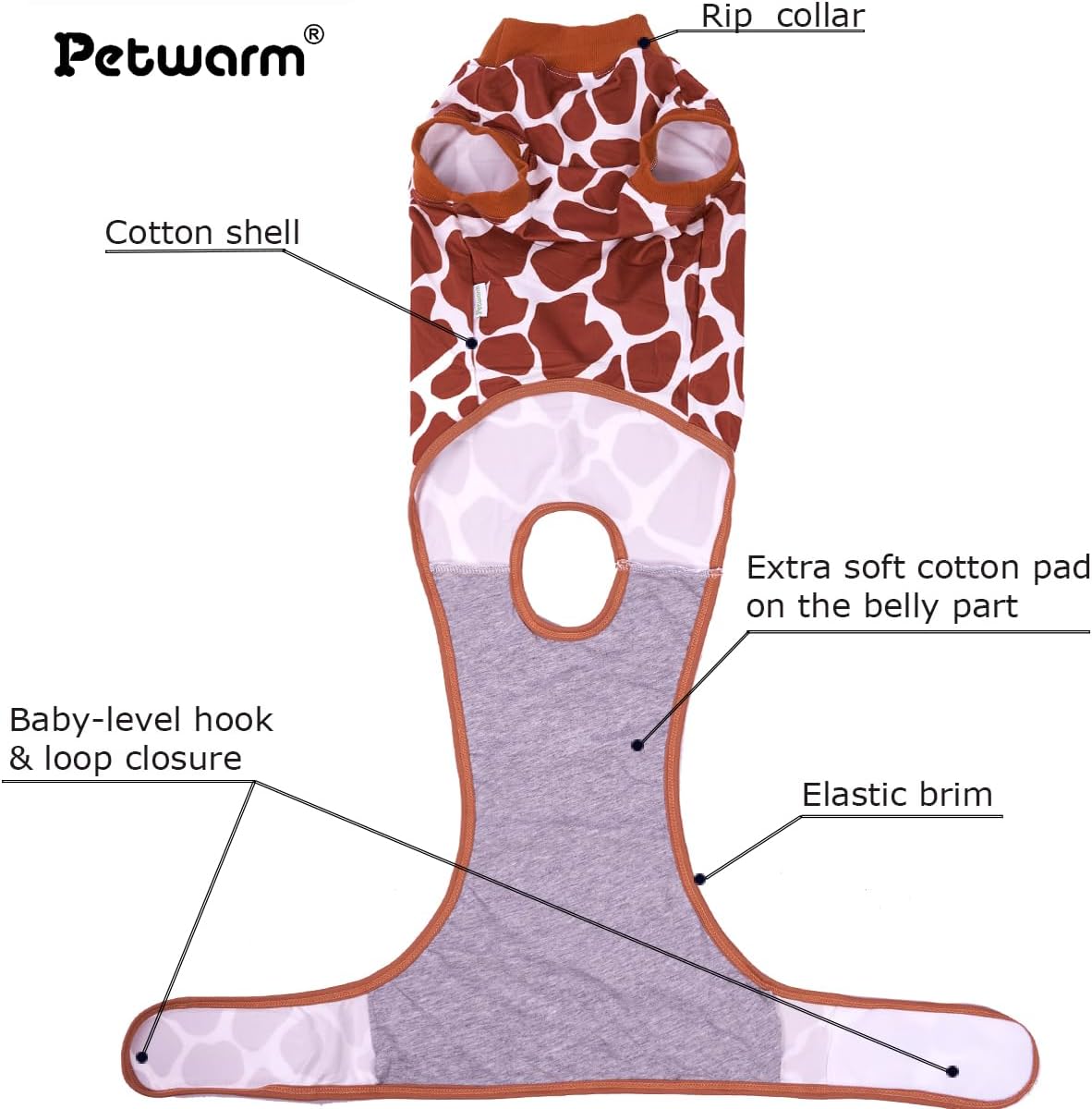 petwarm dog suit for surgery recovery, shirts for dogs, protective dog bodysuit after spay or neuter, soft recovery outfit for comfort and wound care, leopard pattern, brown, xl x-large brown