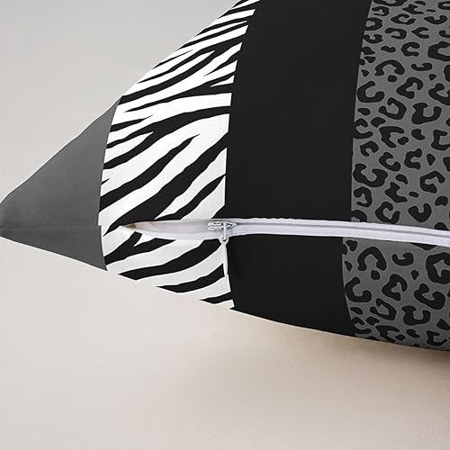 Miniatura 5 de Leopard Print Throw Pillow Covers 24x24 Inch Set of 2 Gray Black White Stripes Modern Simple Cushion Covers for Kids Teens Adults Wild Animal Skin