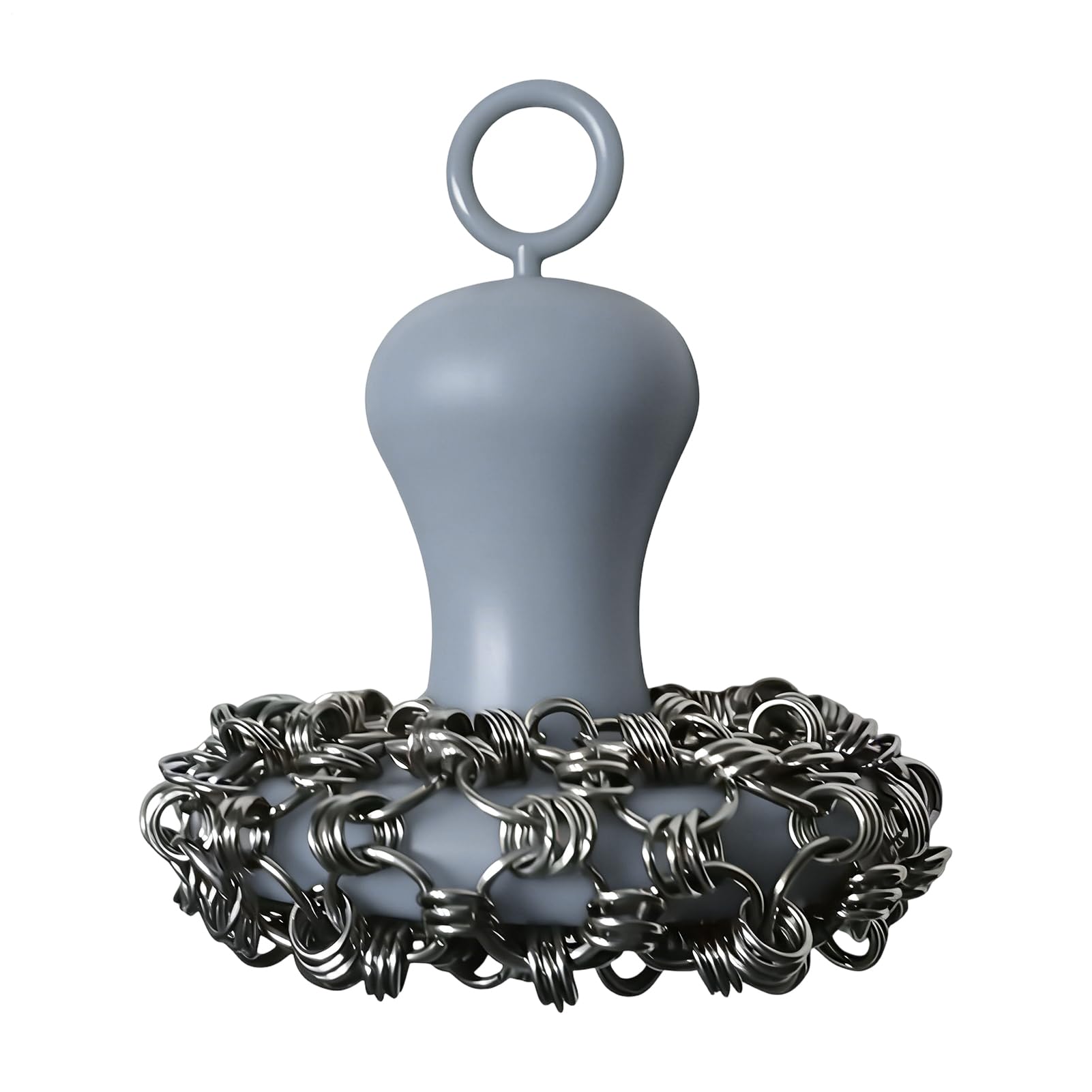 Cepillo de limpieza de exfoliante de hierro fundido con cadena de metal para freír y asar