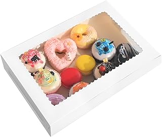 Dessert Boxes 48pcs 12x 8x 2.5 Dessert Boxes with Window For Dessert，Strawberries，Chocolate，Pies, Macarons，Pastries，Treat，Muffins，Donuts，Mini Cake，For Valentine's Day,Wedding,Birthday Party