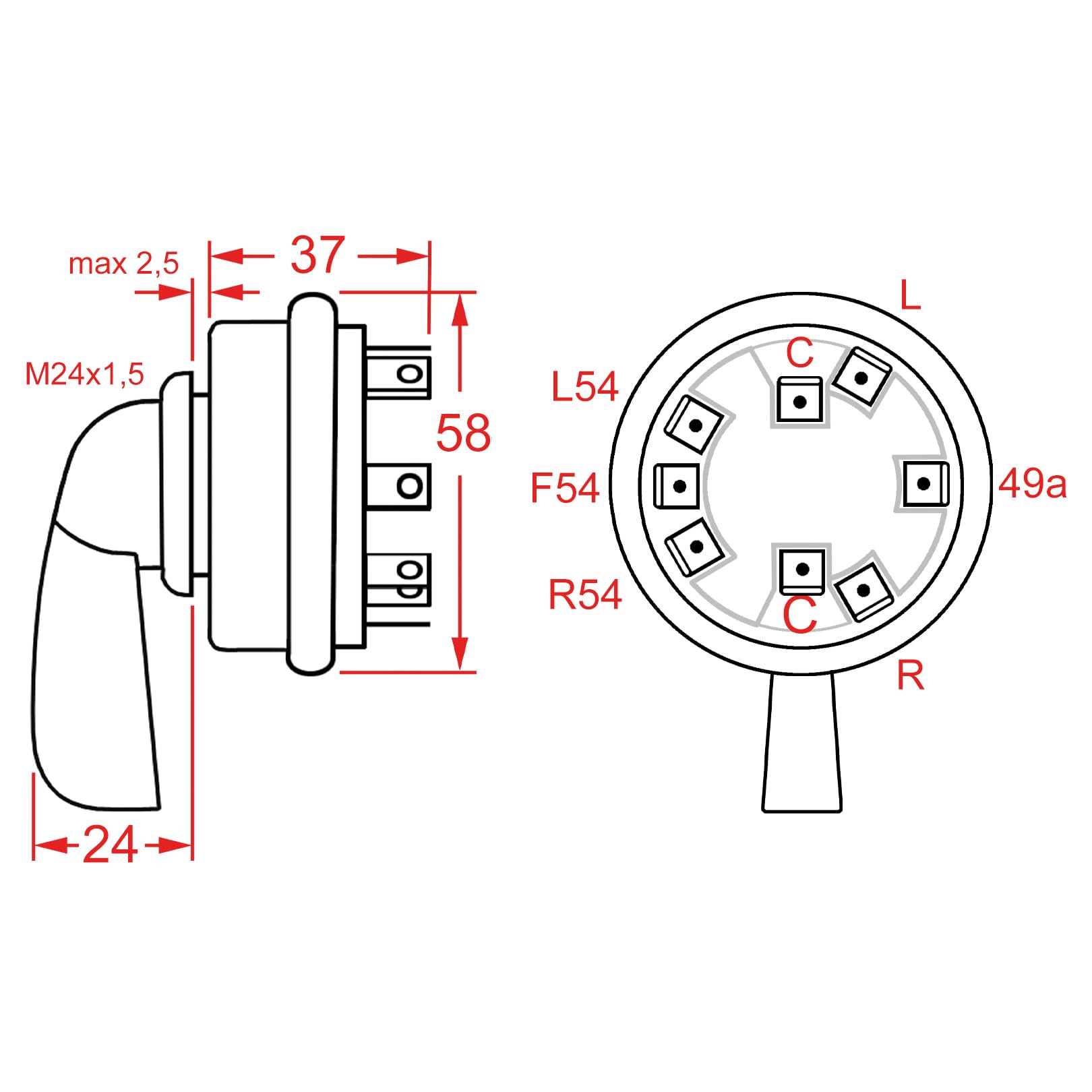 Zweikreis-Blinkerschalter mit Kontrollleuchte -8 Steckerklemmen